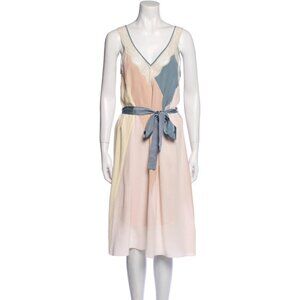 Zadig & Voltaire Dress Patch Silk White Blue Pink Rayed Midi Size M